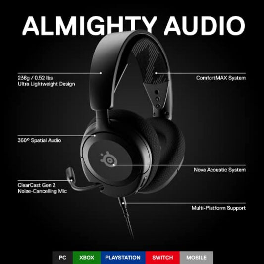 SteelSeries Arctis Nova 1 Multi-System Gaming Headset - Hi-Fi Drivers - 360° Spatial Audio - PC, PS5/PS4, Switch, Xbox - Black