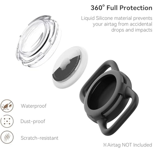 waterproof airtag holder for dog collar soft full-body protective airtag holder for dog cat collars black regular