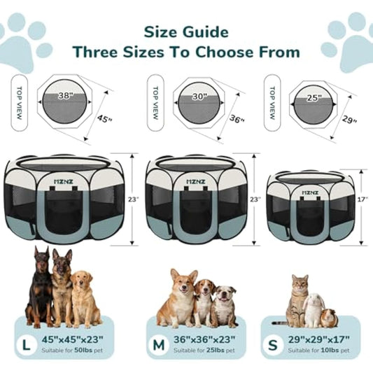 Grey dog cat playpen, portable puppy pet crate for small dogs, cats, rabbits, foldable dog cage enclosure with carrying case