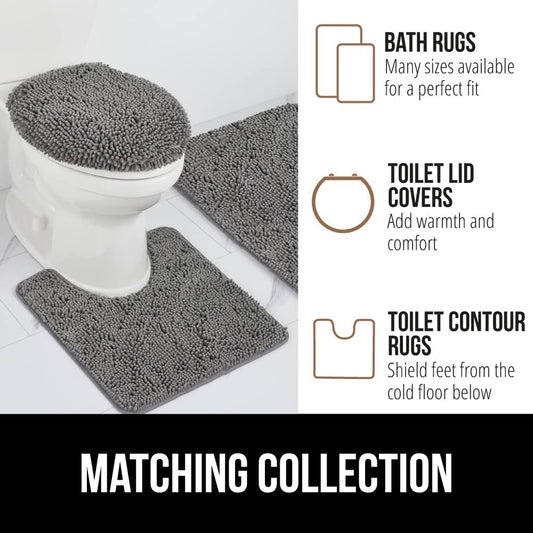 GORILLA GRIP Bath Rug Mat, Thick Soft Absorbent Chenille, Quick Dry Microfiber Mats, Rubber Backing Washable Shower Floor Rugs, Bathmat Runner, US Designed Bathroom Home Decor Accessories 24x17, Grey