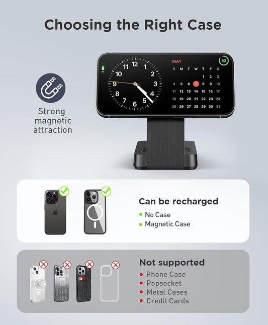 3 in 1 Magnetic Wireless for iPhone Charging Station: Foldable Portable Charger for iPhone 17-12 Pro Max & Apple Watch & AirPods, for Apple Multiple Devices Charger for Home,Office&Travel