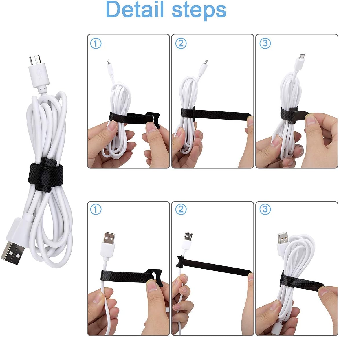 60 PCS 6 Inches Reusable Cable Ties, Adjustable Cord Straps Wire Organizer Cord Wrap and Hook Loop Cable Management