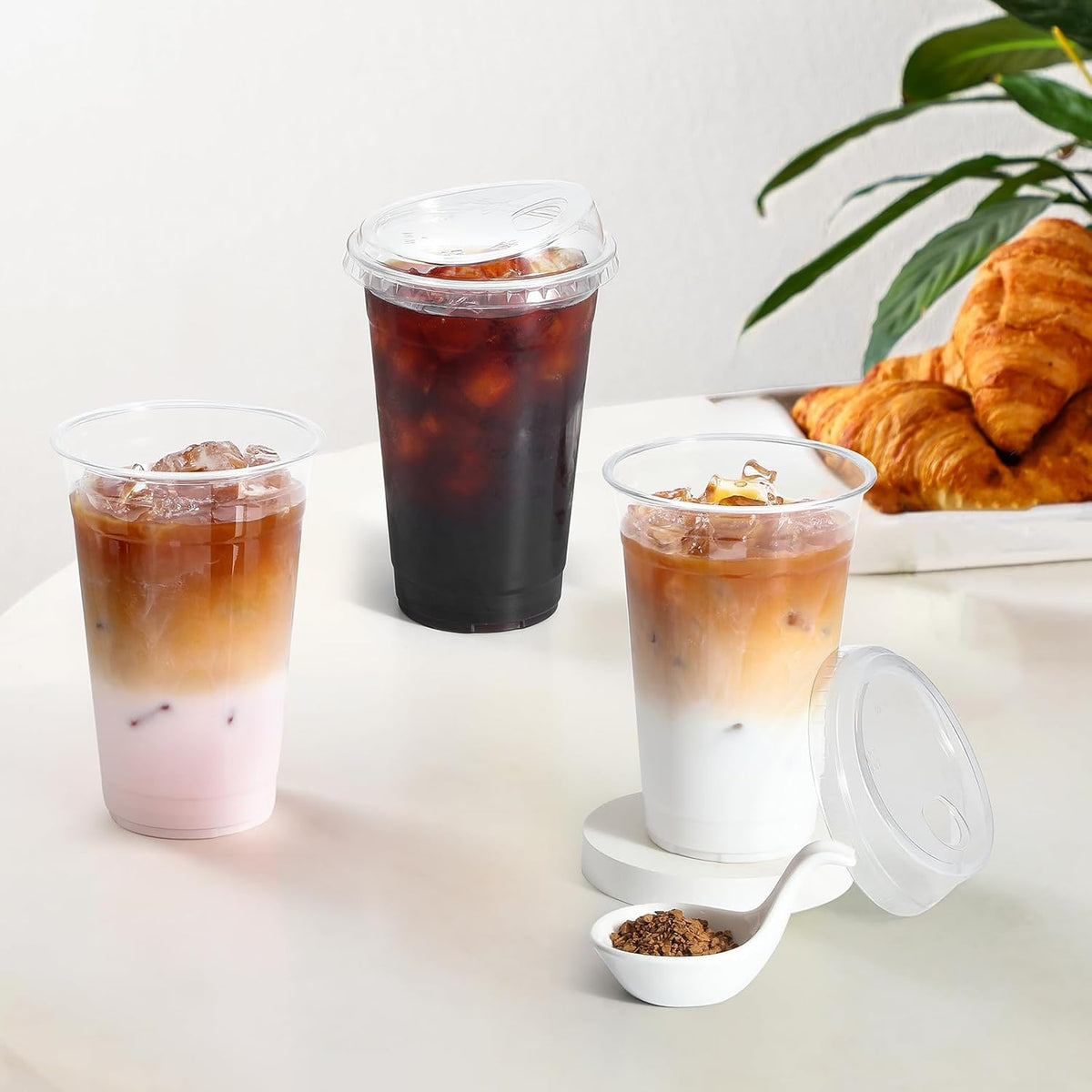 AOZITA 100 Pack - Clear 16 Oz Plastic Cups With Lids, Disposable Iced Coffee Cups With Lids for Party Drinks, Bubble Tea and Cold Beverage, BPA Free & Food Safe