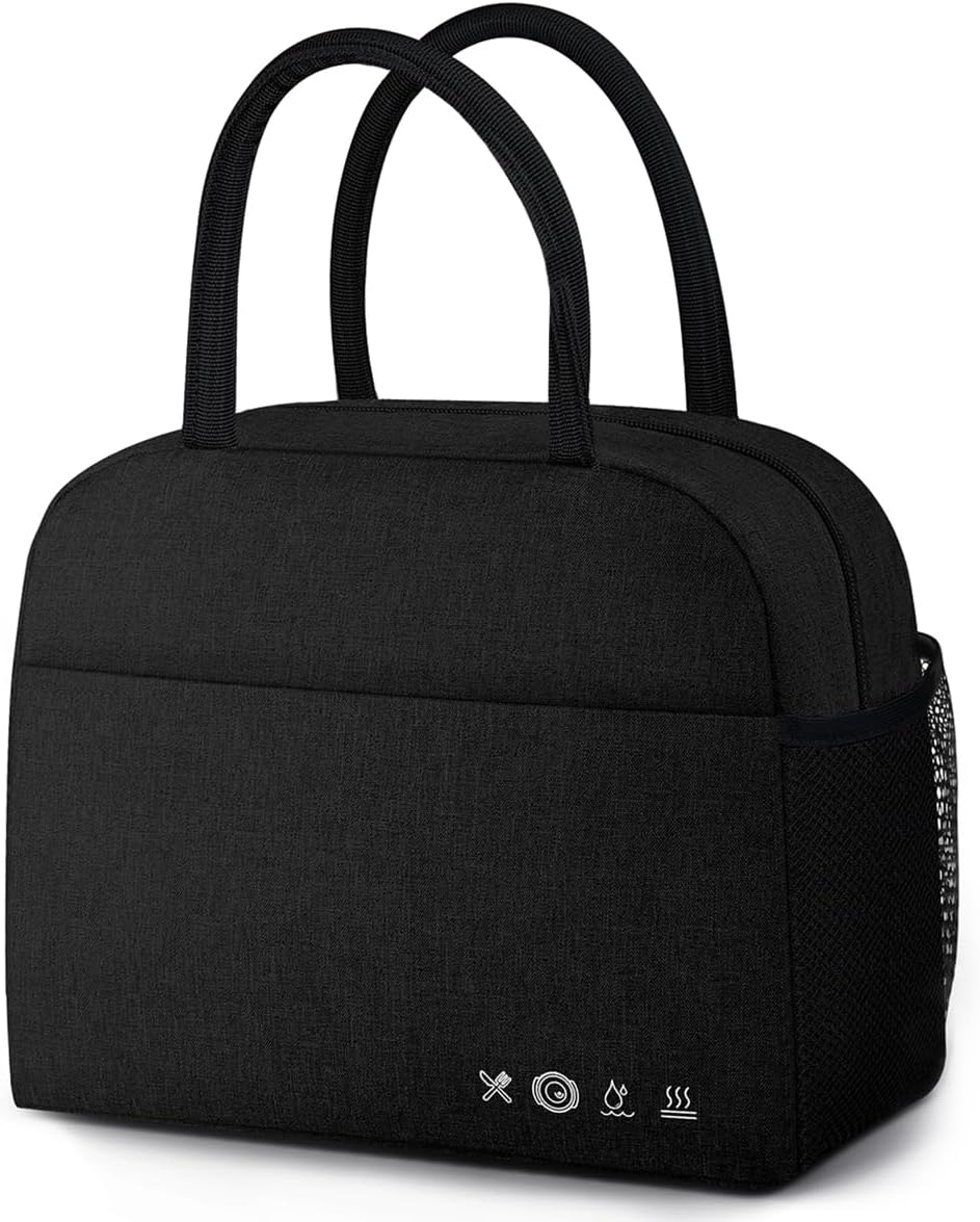 DALINDA Lunch Bag Lunch Box for Women Men Reusable Insulated Lunch Bags,Water-Resistant Cute Cooler Lunch Tote Bag, Large Capacity for Work Travel Picnic,Black