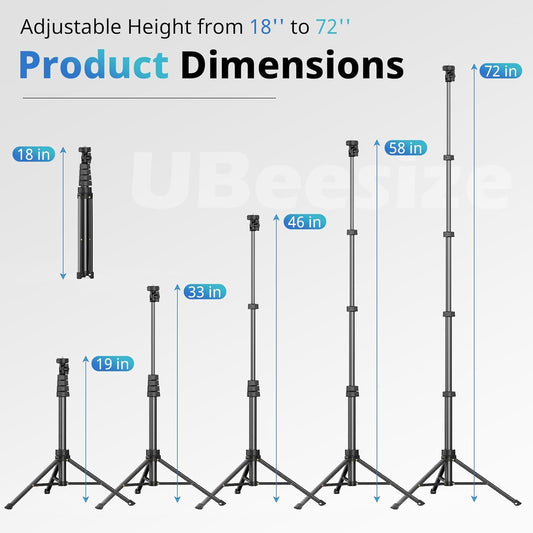 UBeesize 72" Phone Tripod & Selfie Stick, Camera Tripod Stand with Wireless Remote and Phone Holder,Compatible with iPhone Android, Perfect for Selfies/Video Recording/Live Streaming Black