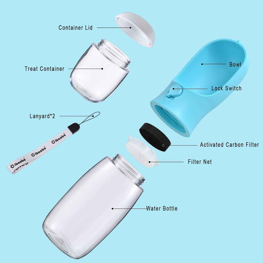 Dog Water Bottle with Food Container, Travel Puppy Water Bowl, Portable Pet Dispenser, Dog Gift Stuff Accessories Items, Puppy Essentials Necessities for Yorkie Cat Walking and Hiking