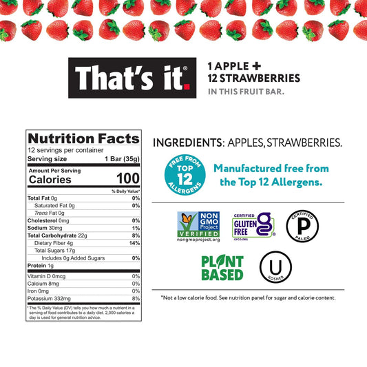 That's it. Variety Pack 100% Natural Real Fruit Bars, High Fiber Vegan Gluten Free Healthy Snacks for Adults & Paleo Children, Non GMO, No Added Sugar