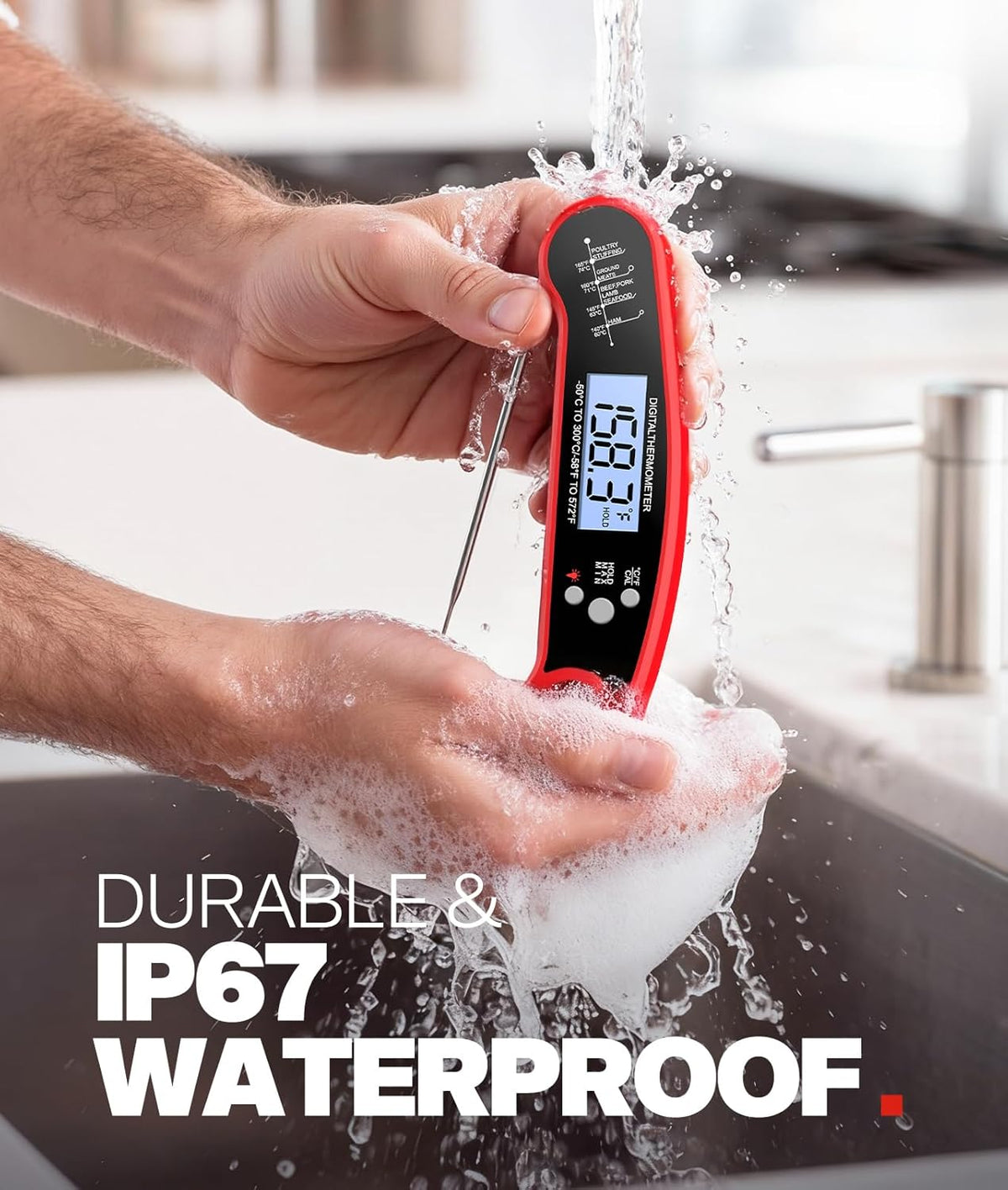 Meat Thermometer Digital - Instant Read Food Thermometer for Cooking Grilling, Candy, Air Fryer, Griddle Probe Kitchen Gadgets Essentials BBQ Accessories, Gifts for Men, Mom, Dad, Red