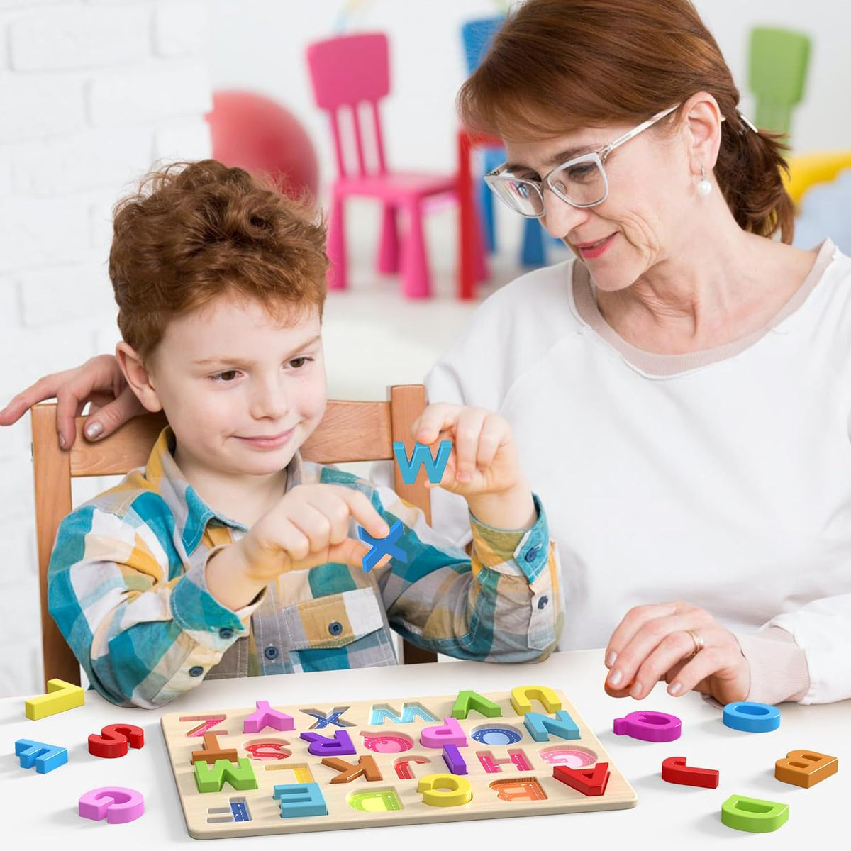 Alphabet Puzzles, Wooden Puzzles for Toddlers, ABC Shape Puzzles for Kids, Preschool Learning Activities, Gift for Girls Boys