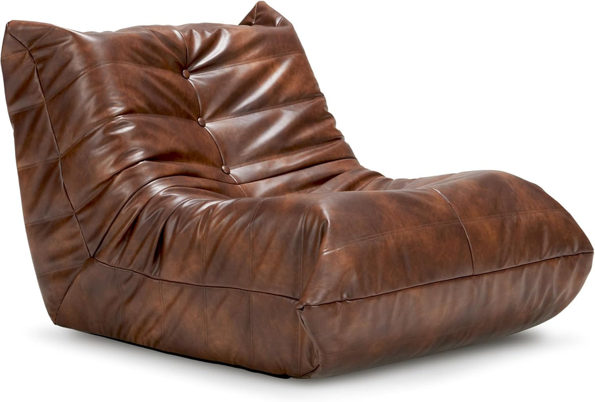 Hobestluk Giant Bean Bag Chair Lazy Floor Sofa, Memory Foam Fireside Sofa for Adults, Big Beanbag Faux Leather Armless Chair for Living Room Bedroom Dorm Office (Brown, Single)
