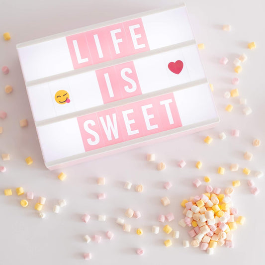 BONNYCO Pink Cinema Light Box with 400 Letters, Emojis, 2 Markers. Led Light Box Home Office and Room Decor, Cinema Led Sign Letters Board. Gifts for Women Girls Christmas Birthdays, Pink Decor