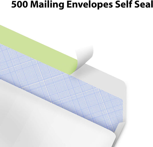#10 Envelopes Letter Size Self Seal | 500 Business Mailing Security Peel and Sealing Envelope | 100% Tinted | no 10 White Windowless Legal Regular Plain Envelops Pack | 4-1/8 x 9-1/2 Inches | 24 LB
