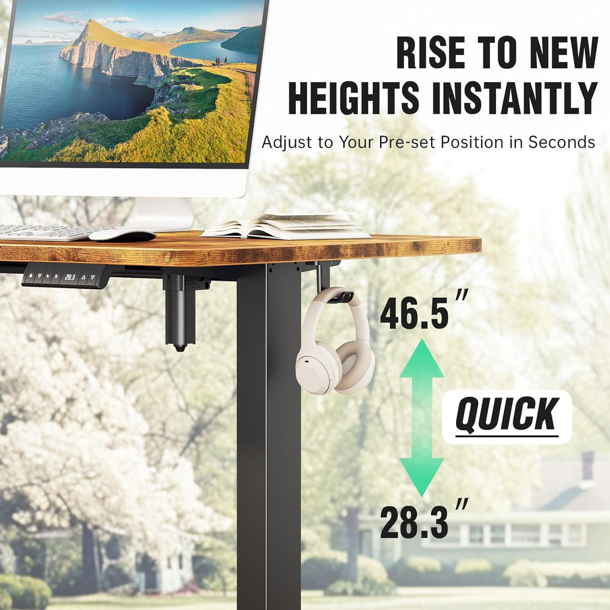 Veken 47.2" Standing Desk, Adjustable Height Office Desk with Wood Desktop, Computer Table for Home Work, Study and Gaming, Small Spaces, Modern Furniture,Brown