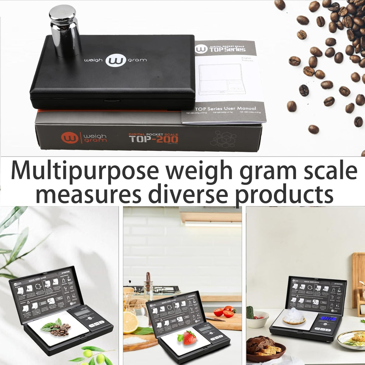 Weigh Gram 200g Digital Pocket Gram Scale 0.01g Accuracy, 200g x 0.01g Mini Digital Grams Scale, Small Food Scale, Jewelry Scale, Ounces Grains Scale With100g Calibration Weight