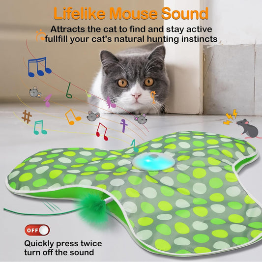 Interactive Cat Toys Rechargeable,Moving Concealed Feathers,Real Mouse Squeaky,Touch Activated Cat Kitten Toy Exercise Toys for Indoor Bored Adult Cats
