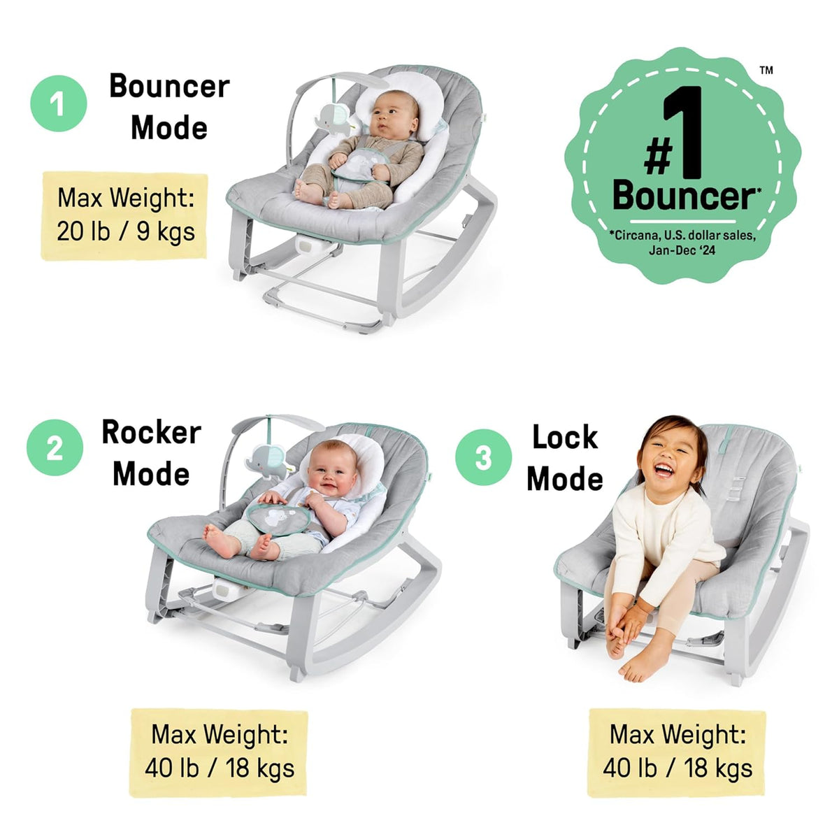 Ingenuity Keep Cozy 3-in-1 Grow with Me Vibrating Baby Bouncer, Seat & Infant to Toddler Rocker, Vibrations & -Toy Bar, 0-30 Months Up to 40 lbs (Weaver)