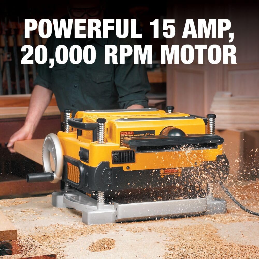 DEWALT Thickness Planer, 13-inch Wood Planer, Three Knife Two Speed, 15 Amp, 20,000 RPM Motor (DW735X)