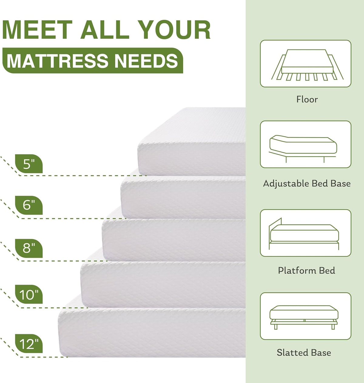 EGOHOME Full Size Memory Foam Mattress, 8 Inch Bed Mattress in A Box with Cooling Green Tea Gel, Pressure Relief with Medium Firm Support, CertiPUR-US Certified, 75''L x 54''W, 37.3 pounds White