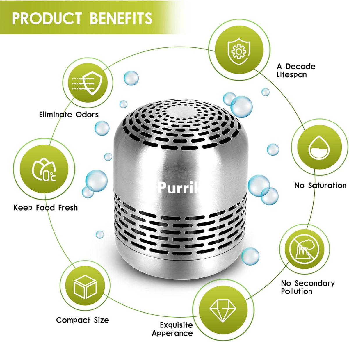 Purriko Refrigerator Deodorizer,Lasts up to 10 Years,Refrigerator Odor Eliminator,Fridge Deodorizer,More Effective Than Baking Soda Bamboo Air Purifying Bags