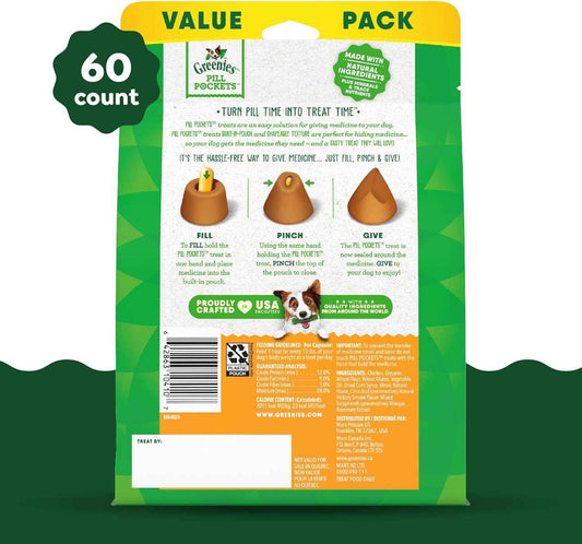 Greenies Pill Pockets for Dogs Large Size, Soft Dog Treats, Chicken Flavor, 15.8 oz. Pouch (60 Treats)