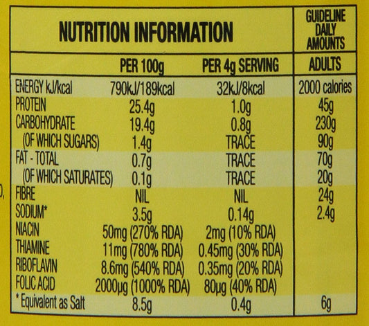 Vegemite 220 gram, virtually fat-free, no artificial colors, suitable for vegetarians
