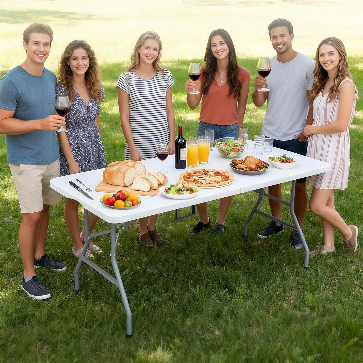 6ft Folding Table - Heavy Duty Portable Table for Parties, Camping & BBQs, Folds in Half for Easy Storage, No Assembly Required, White