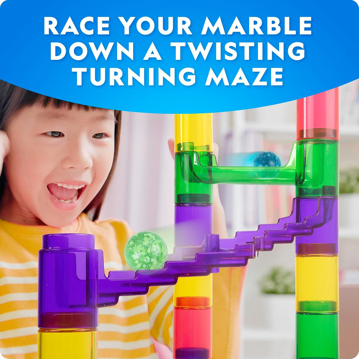 NATIONAL GEOGRAPHIC Glowing Marble Run – Construction Set with 15 Glow in The Dark Glass Marbles & Storage Bag, STEM Gifts for Boys and Girls, Building Project Toy (Amazon Exclusive)