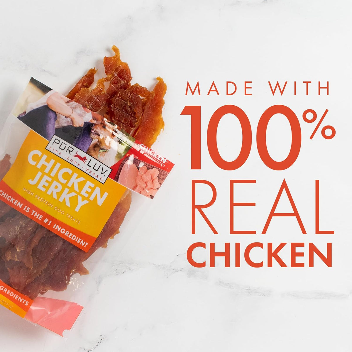 Pur Luv Chicken Jerky Dog Treats, Made with 100% Real Chicken Breast, 16 Ounces, Healthy, Easily Digestible, Long-Lasting, High Protein, Satisfies Dog's Urge to Chew