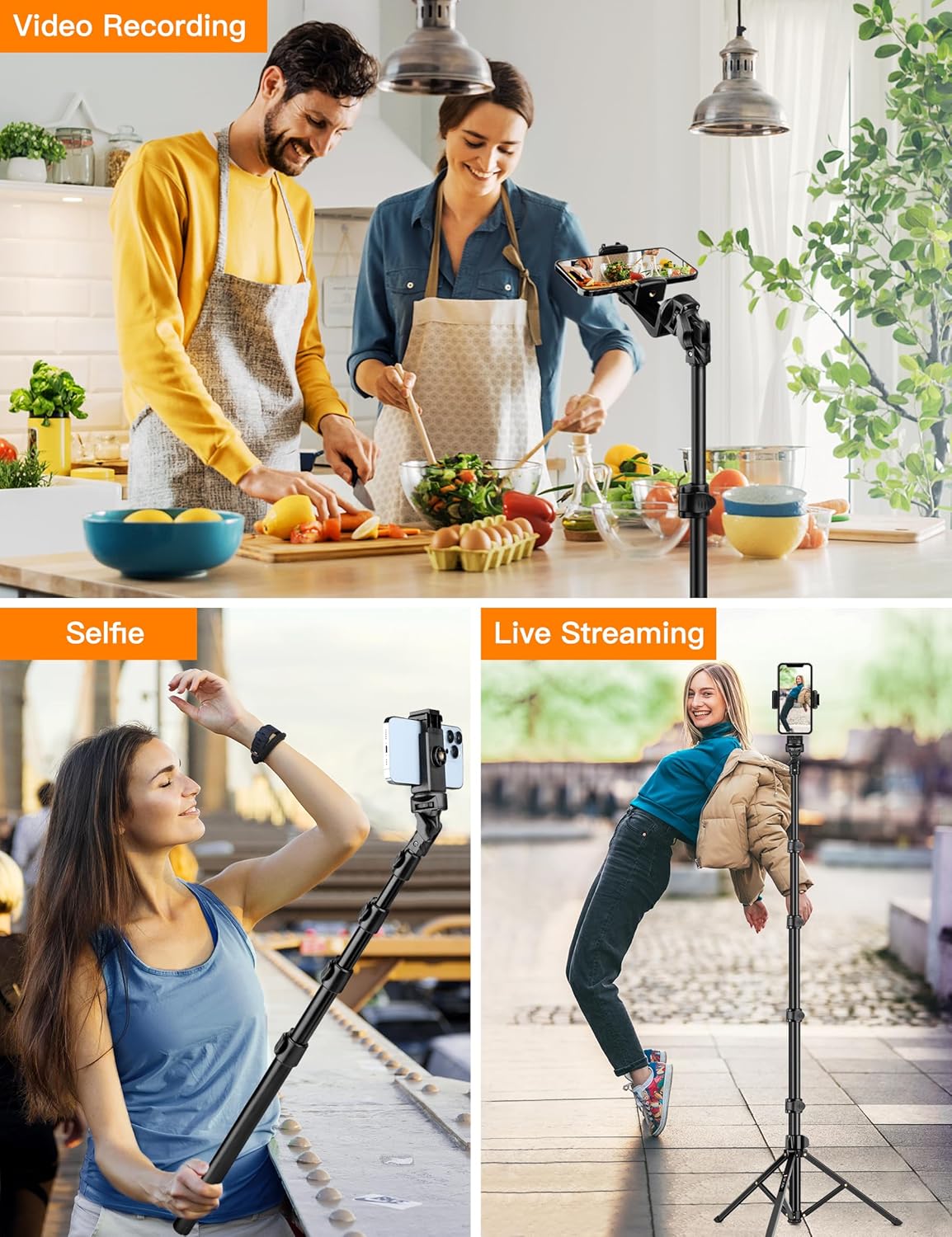 Phone Tripod, 86" Tall Tripod for iPhone with Flexible Gooseneck & Remote, Portable Aluminum Cellphone Stand for Selfies, Video Recording,Travel, Compatible with iPhone Android