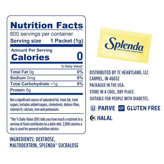 splenda zero calorie sweetener packets, 800 count packets, made in usa, sugar-free, zero carb
