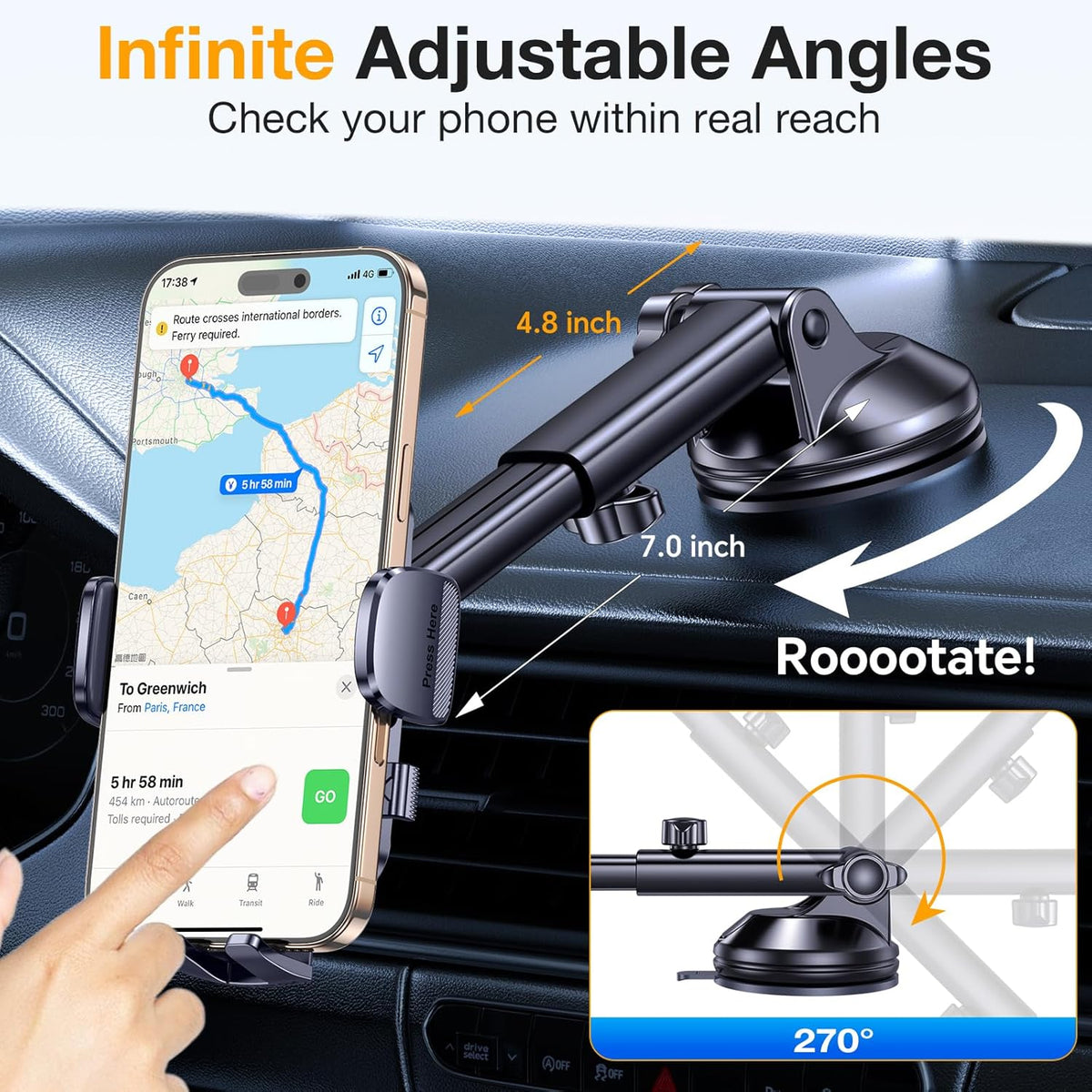 Romuto Phone Holders for Your Car Phone Holder MountใSuper SuctionใCell Phone Mount for Car Accessories for Women Men Windshield/Vent/Dashboard Pad Mount Truck Stand GPS Dash Holder for iPhone Samsung