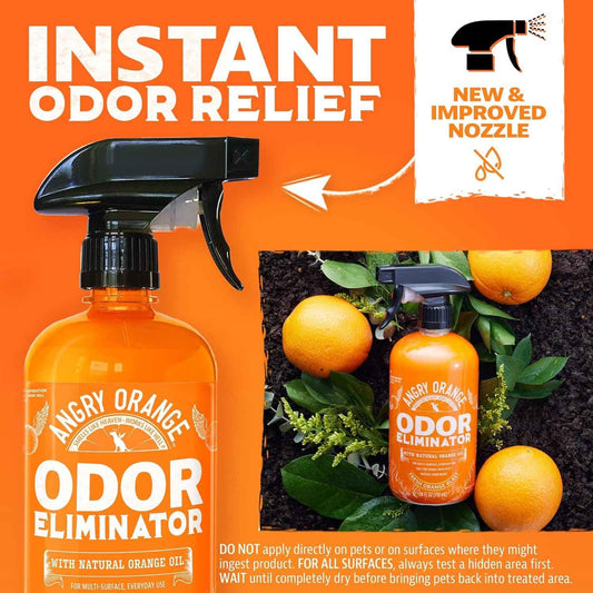 Angry Orange Pet Odor Eliminator with Natural Orange Oil – Powerful Odor Neutralizer for Cat & Dog Urine, Litter Box, Carpet, Furniture, Hard Floors - No Harsh Chemicals - Citrus Scent, 24 oz