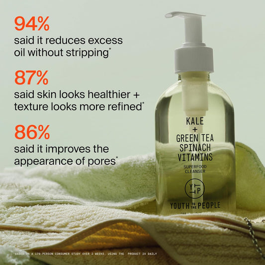 Youth To The People Superfood Facial Cleanser - Kale + Green Tea Daily Face Wash, Gently Removes Makeup, SPF, and Oils, Soothing Antioxidants for Glowing Skin, pH Balance, Clean Pores, Refillable