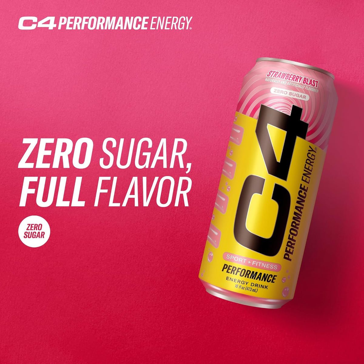 Cellucor C4 Performance Energy Drink | Strawberry Blast | Zero Sugar Carbonated Preworkout Energy | 200mg Caffeine with Beta Alanine | 16 Fl Oz (12 Pack)