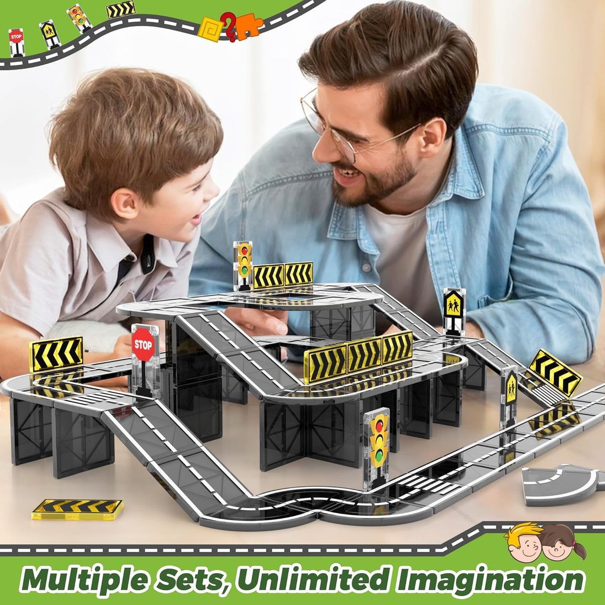 Magnetic Tiles Road Expansion Set, STEM Magnetic Building Blocks for Kids Ages 3-5 4-8 5-7, Preschool Learning Sensory Kids Toys for Toddler Birthday