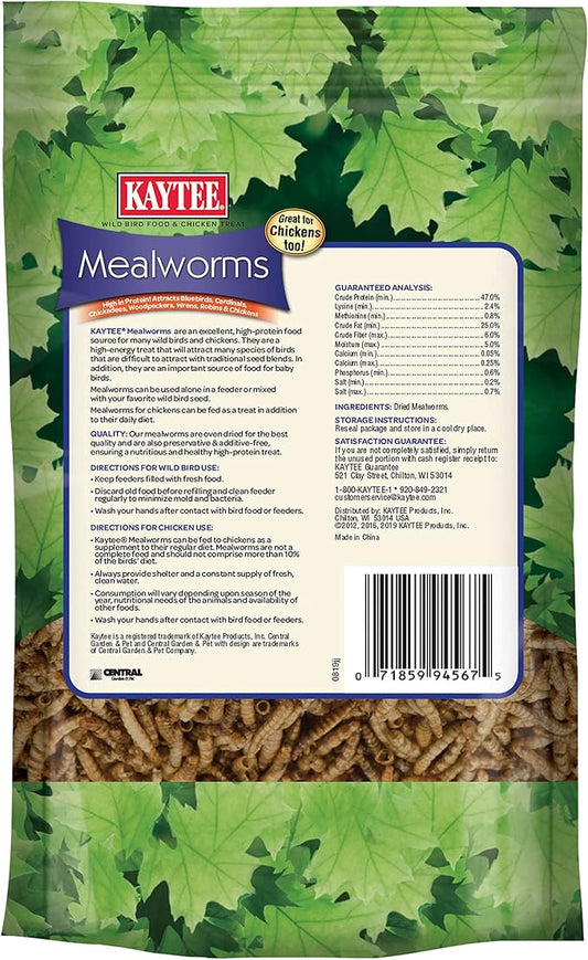Kaytee Wild Bird Food Mealworms For Bluebirds, Wrens, Robins, Chickadees, Woodpeckers, Cardinals & Chickens, 3.5 Ounce