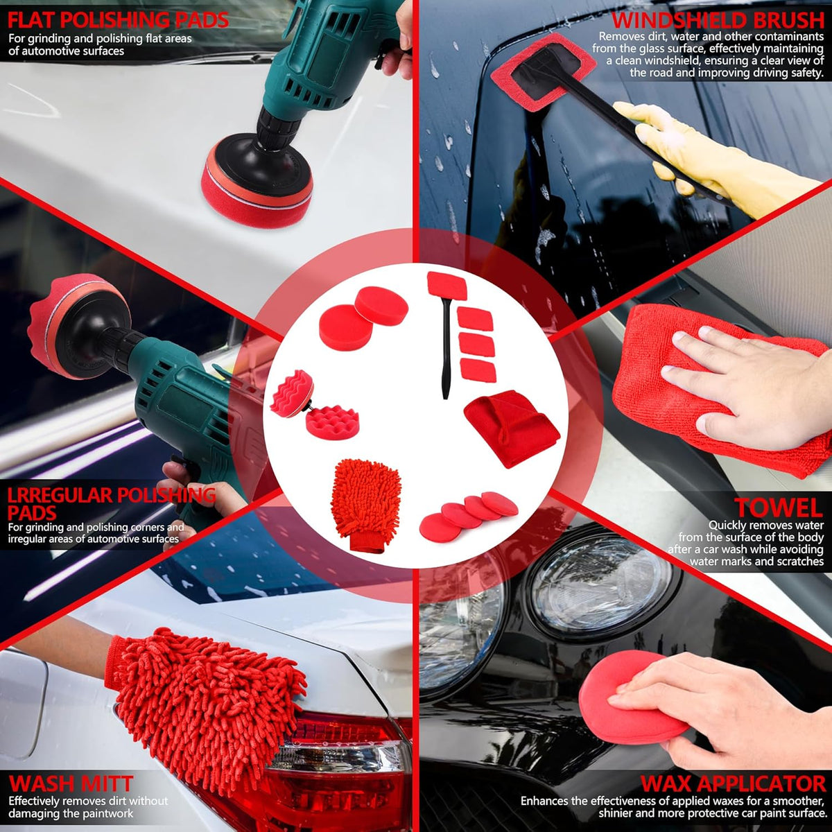 35Pcs Car Detailing Kit, Car Cleaning Kit with Windshield Cleaning Tool and Tool Box, Interior & Exterior Auto Care Supplies and Brushes (B:35PCS-R)