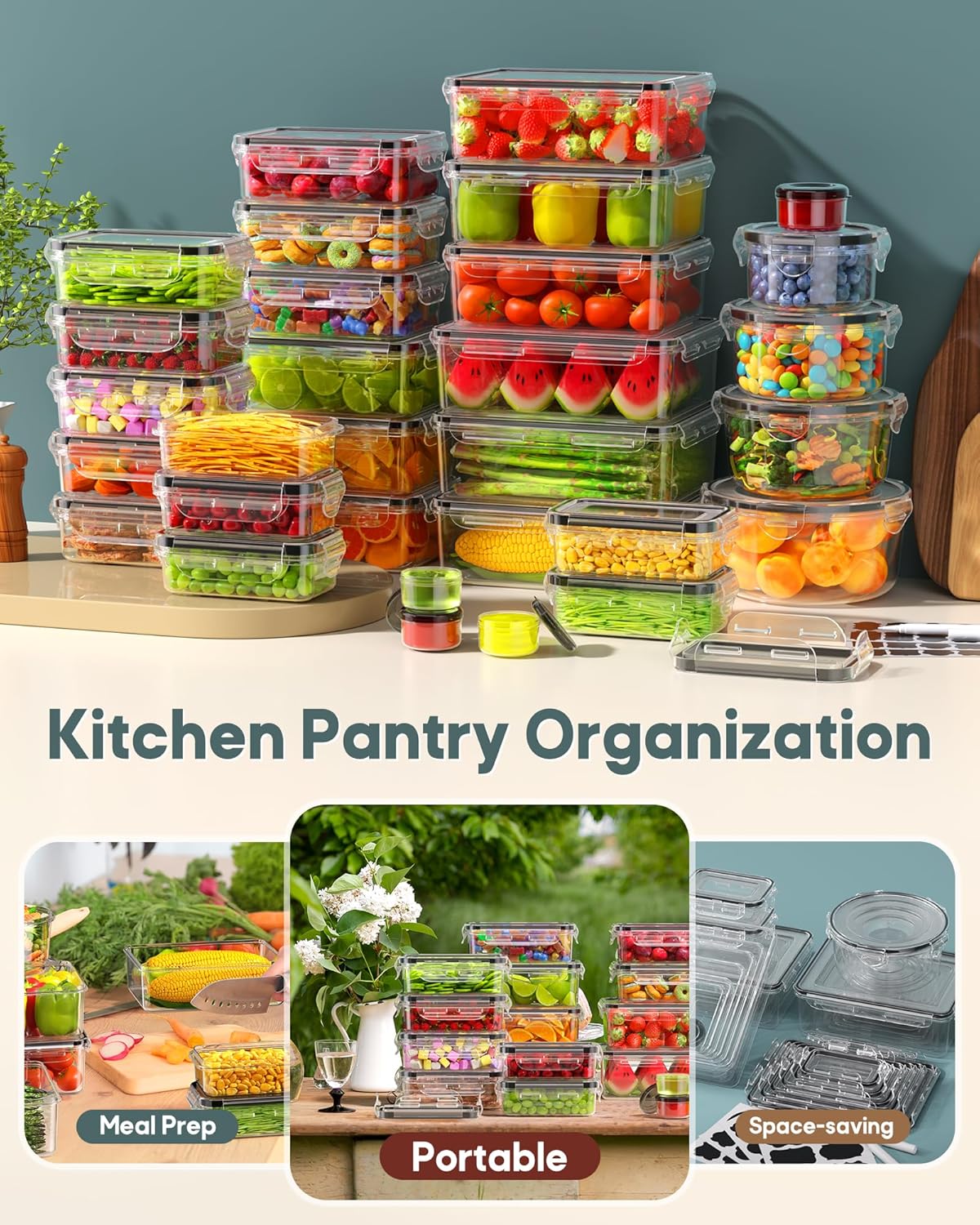 60 PCS Food Storage Containers with Lids Airtight, (30 Lids & 30 Containers) Leak proof Containers Set for Kitchen, Meal Prep, BPA-Free, PVC-Free Plastic, Microwave/Dishwasher Safe, Extra Labels & Pen