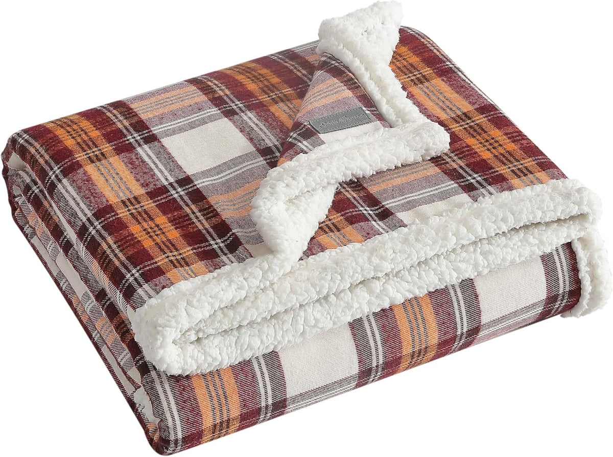 Eddie Bauer - Blanket, Soft Reversible Sherpa & Brushed Fleece Bedding, Perfect for Lounging, Dorm Essentials (Edgewood Plaid Red)