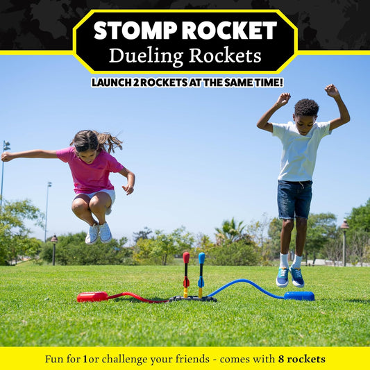 Stomp Rocket Original Dueling Rocket Launcher for Kids, 8 Rockets - Fun Backyard & Outdoor Kids Toys Gifts for Boys & Girls -Toy Foam Blaster Set Soars 200ft - Multi-Player Launcher Stand