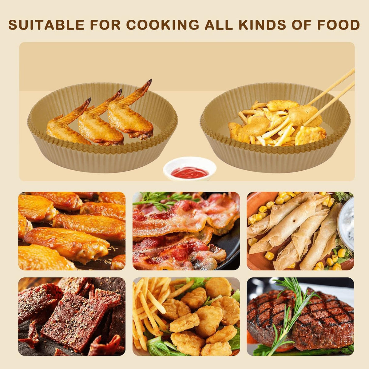 Air Fryer Liners for Ninja Air Fryer, 125 Pcs Disposable Paper Liner for most 4-8QT AirFryer