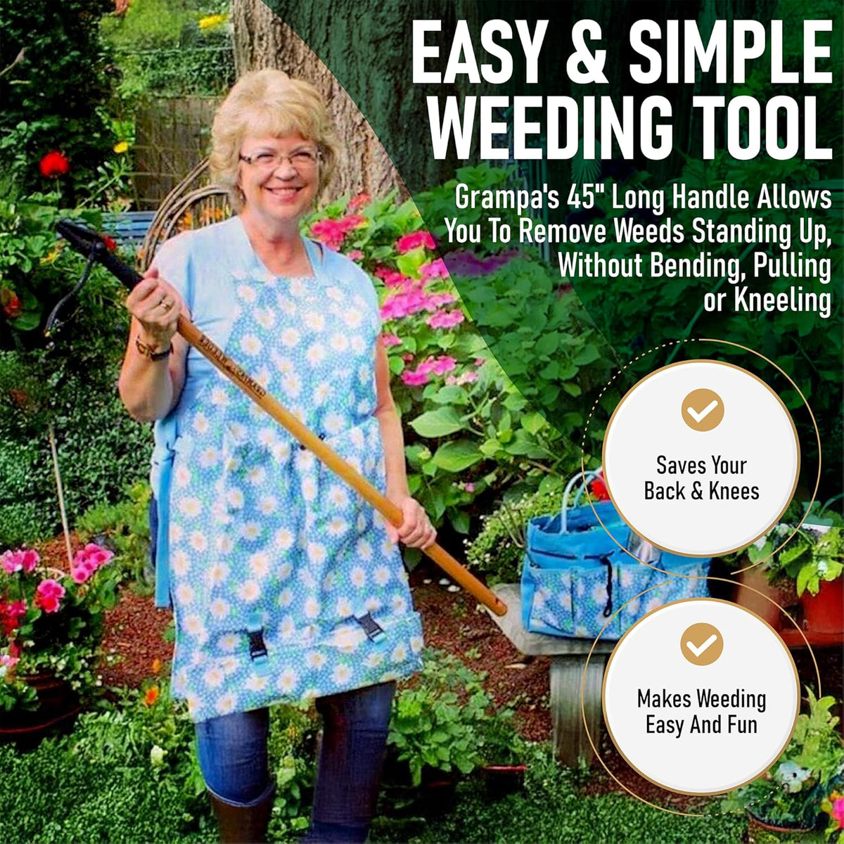 Grampa's Weeder - The Original Stand Up Weed Puller Tool with Long Handle - Made with Real Bamboo & 4-Claw Steel Head Design - Easily Remove Weeds Without Bending, Pulling, or Kneeling.