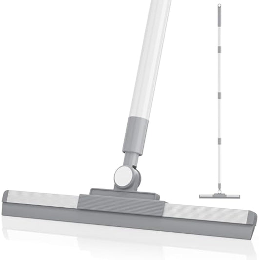 180° Rotating Floor Squeegee with 52'' Long Handle for Floor, Window, and Bathroom Cleaning (White)