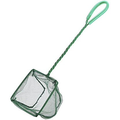Pawfly green braided metal handle square aquarium net for fish tanks and small koi ponds