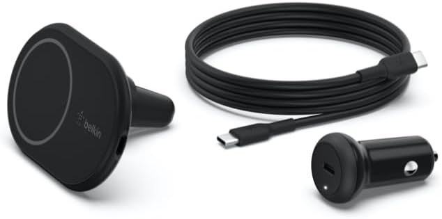 Belkin MagSafe-Compatible Magnetic Wireless Car Charger 10W - Wireless Charger, Magnetic Car Vent Phone Mount for iPhone 17, iPhone 16, 15, & 14 Series, Pixel 10 (Power Supply Included) - Black