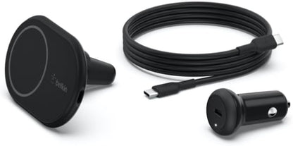 Belkin MagSafe-Compatible Magnetic Wireless Car Charger 10W - Wireless Charger, Magnetic Car Vent Phone Mount for iPhone 17, iPhone 16, 15, & 14 Series, Pixel 10 (Power Supply Included) - Black