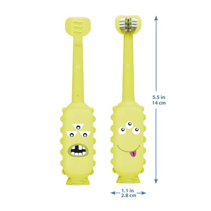 dr. browns green monster triple-sided toddler toothbrush with suction cup base, ages 1-4 years