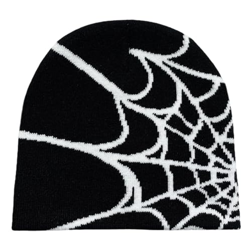 Pooyikoi Y2K Gothic Spider Pattern Wool Acrylic Knitted Hat Women Beanie Winter Warm Beanies Men Casual Skullies Outdoor