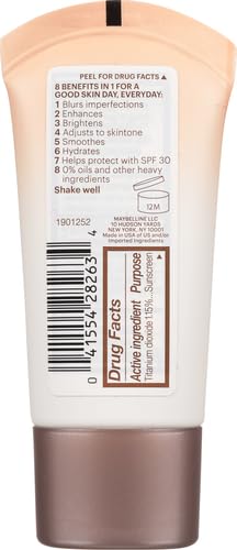 Maybelline Dream Fresh Skin Hydrating BB cream, 8-in-1 Skin Perfecting Beauty Balm with Broad Spectrum SPF 30, Sheer Tint Coverage, Oil-Free, Light/Medium, 1 Fl Oz