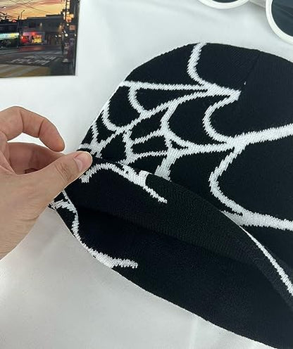 Pooyikoi Y2K Gothic Spider Pattern Wool Acrylic Knitted Hat Women Beanie Winter Warm Beanies Men Casual Skullies Outdoor